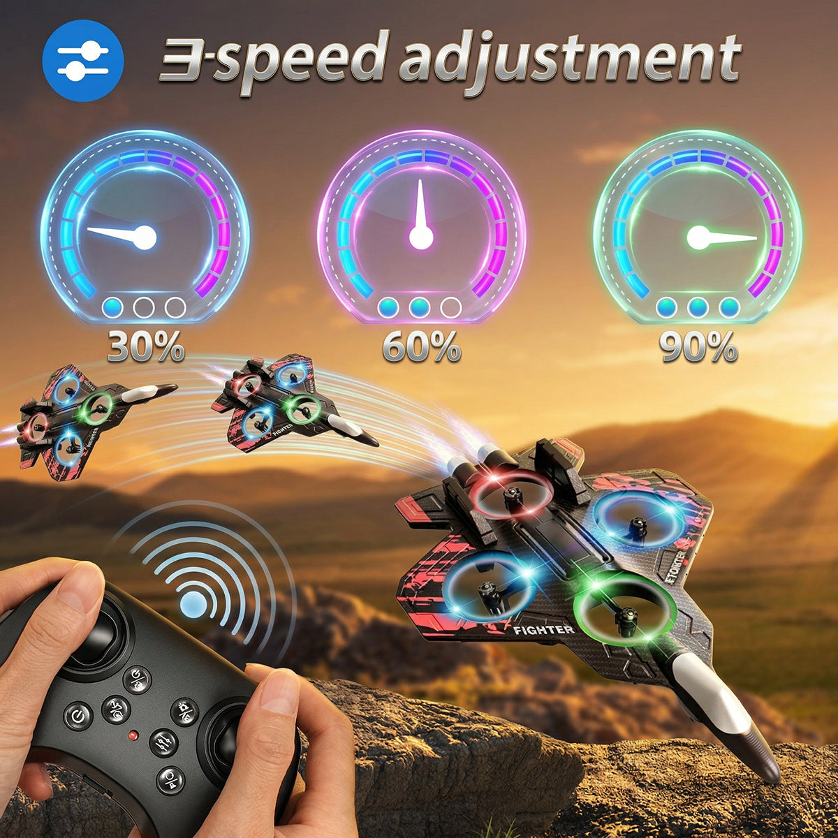 Kids Wireless RC Fighter Plane with LED Effects