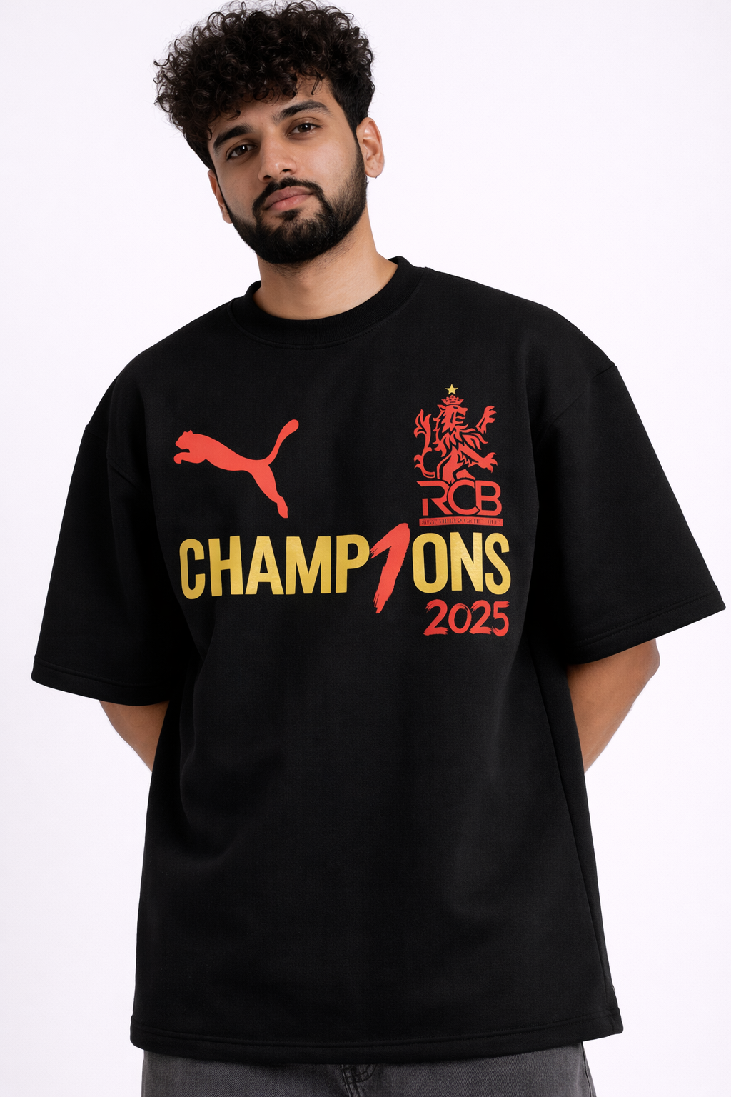 RCB Championship Edition 2025 Premium Black Oversized Tshirt