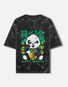 Lucky Panda Acid-Washed Oversized Tee