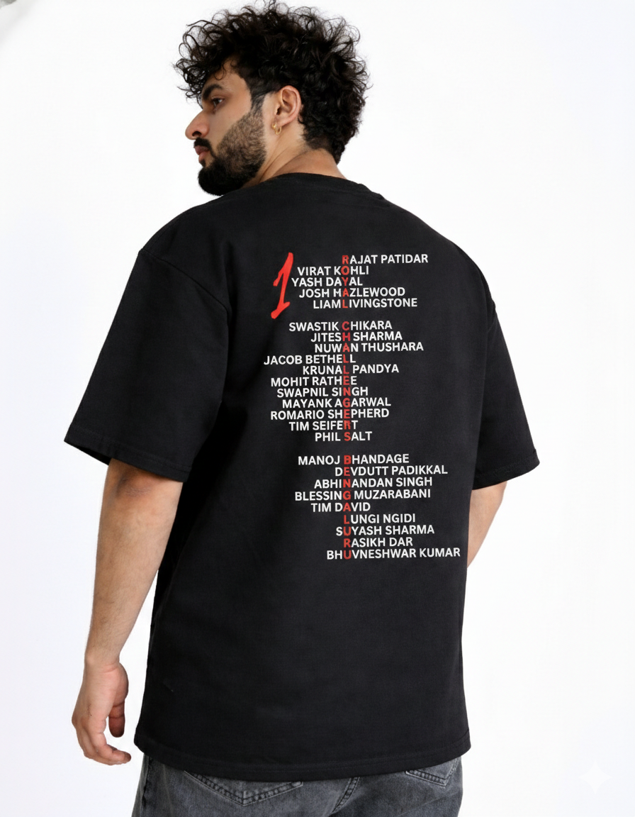 RCB Championship Edition 2025 Premium Black Oversized Tshirt