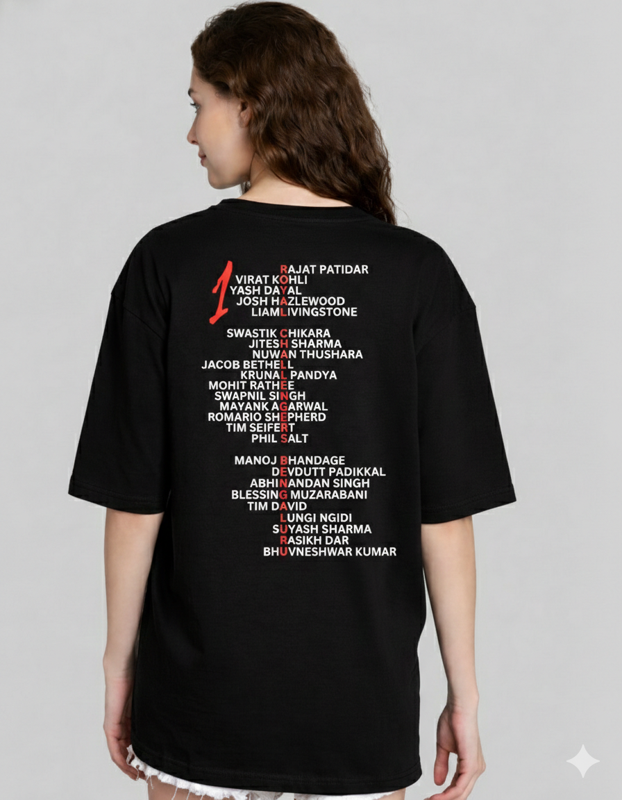 RCB Championship Edition 2025 Premium Black Oversized Tshirt