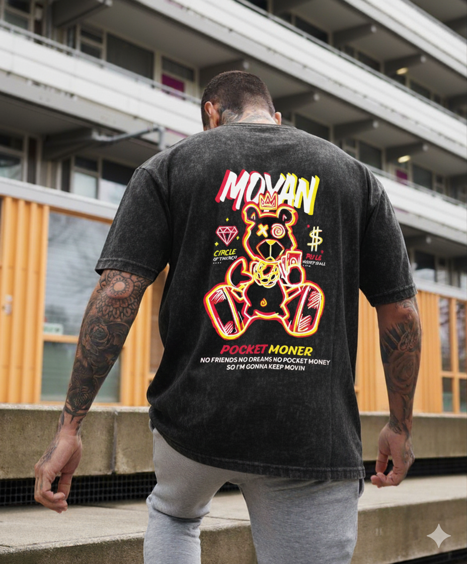 Pocket Moner Neon Bear Oversized T-Shirt