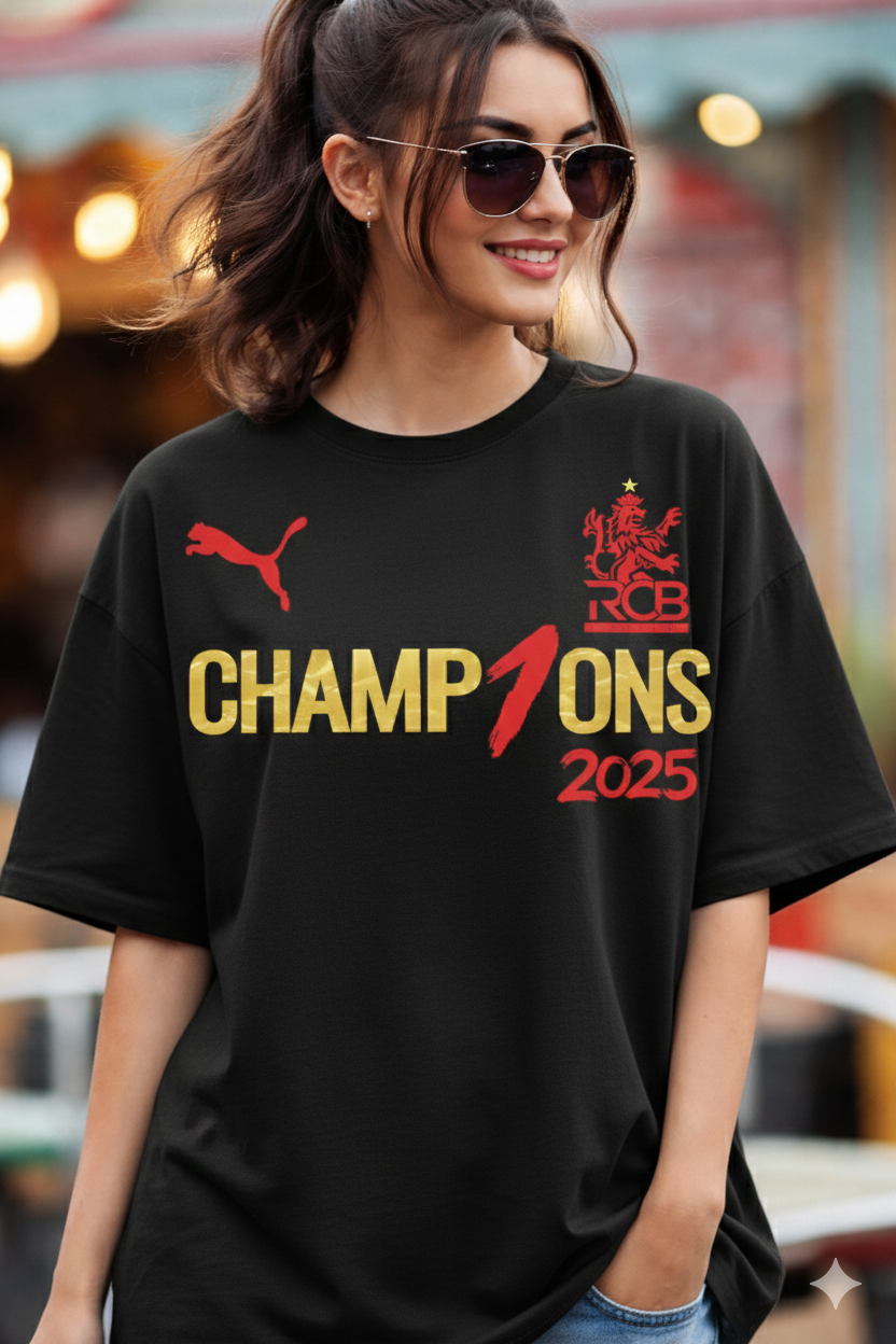 RCB Championship Edition 2025 Premium Black Oversized Tshirt