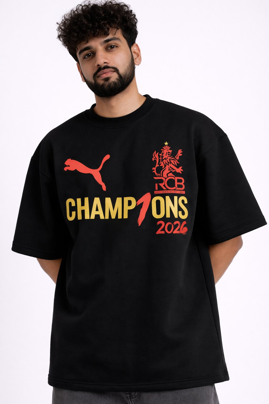 RCB Championship Edition 2026 Premium Black Oversized Tshirt