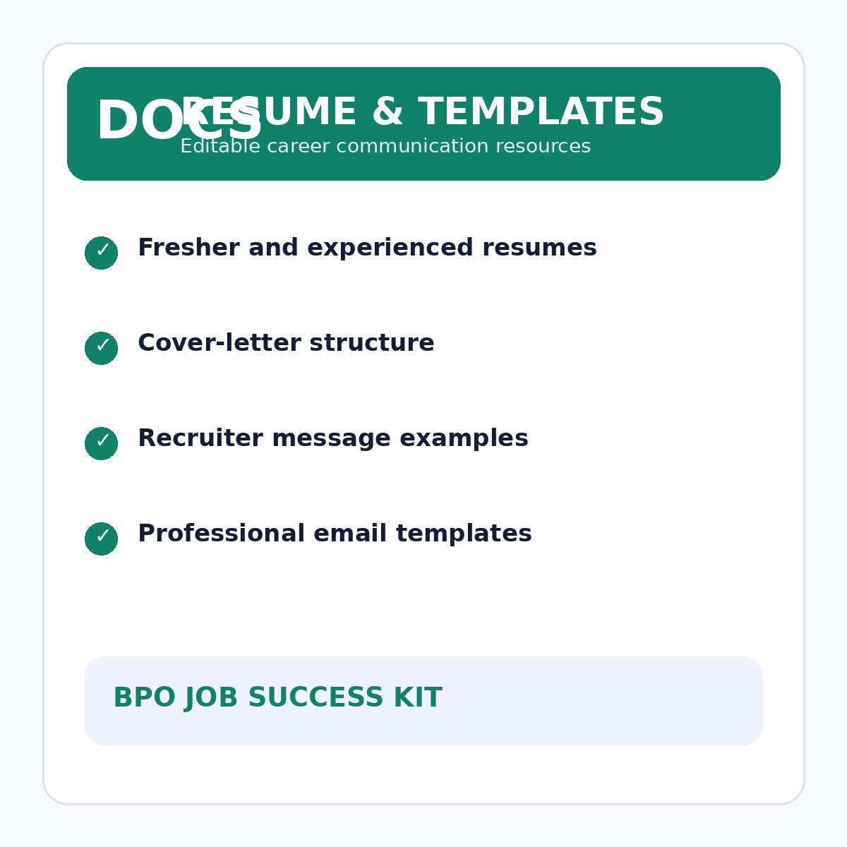 BPO resume cover letter and communication templates preview